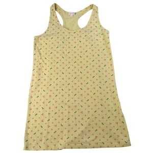 Y2K COLZA Womens Yellow Cherry Print Racerback Tank‎ Top Size L